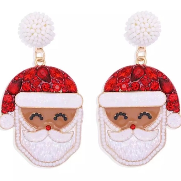 African Santa Claus Holiday Earrings - Picture 1 of 3